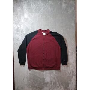 Champion Authentic Jacket Mens 2XL Red Black Baseball Varsity Bomber Retro Y2K